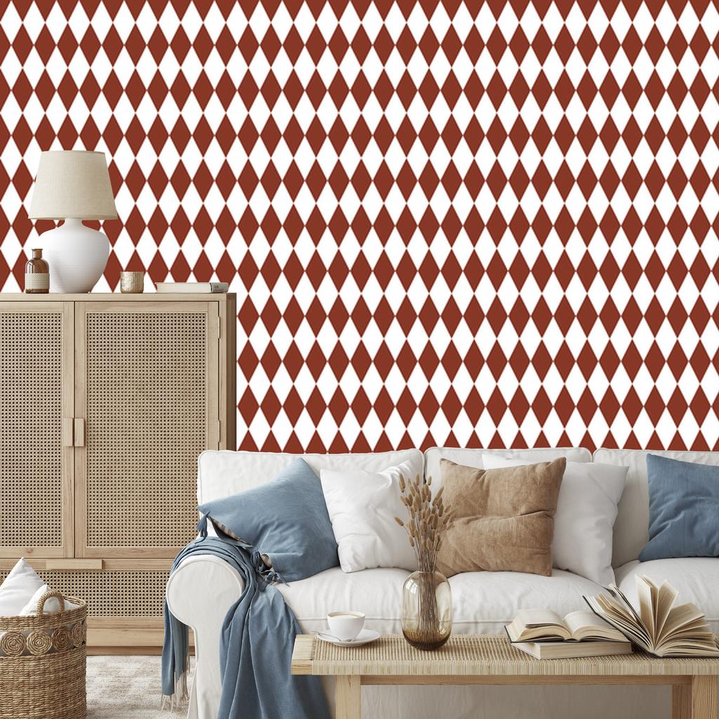 Harlequin Diamonds Wallpaper Red and White for Living Room and Bedroom 50x1000