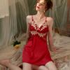 Suspender nightgown summer women's new ice silk sexy pajamas lace pure wind backless with chest pad home