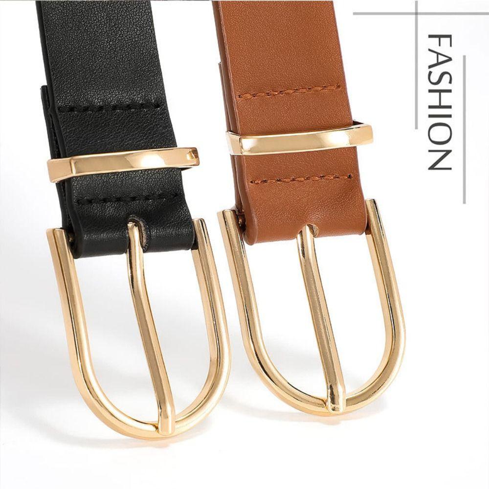 Versatile PU Leather Belt Slim Width Faux Leather Belt Minimalist Decorative Belt  For Women