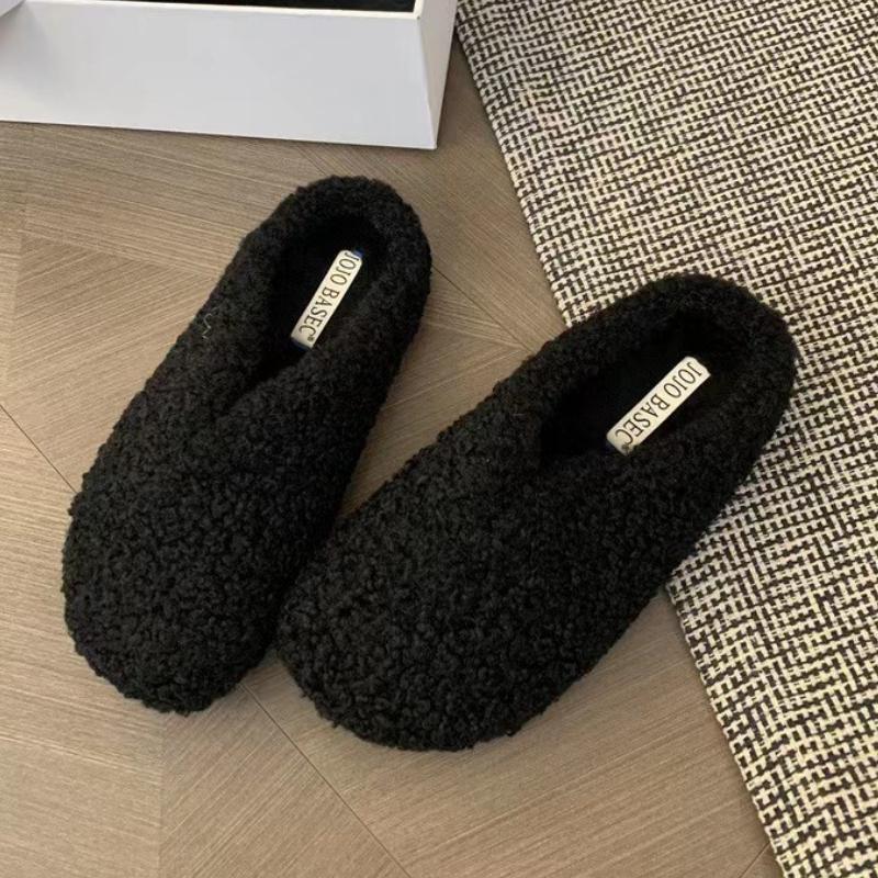 

Fashion Mules Shoes Women Flats Fur Slippers Casual Short Plush Suede Shoes 2025 Trend New Fashion Winter Flip Flops Slingback Slides 35 чёрный