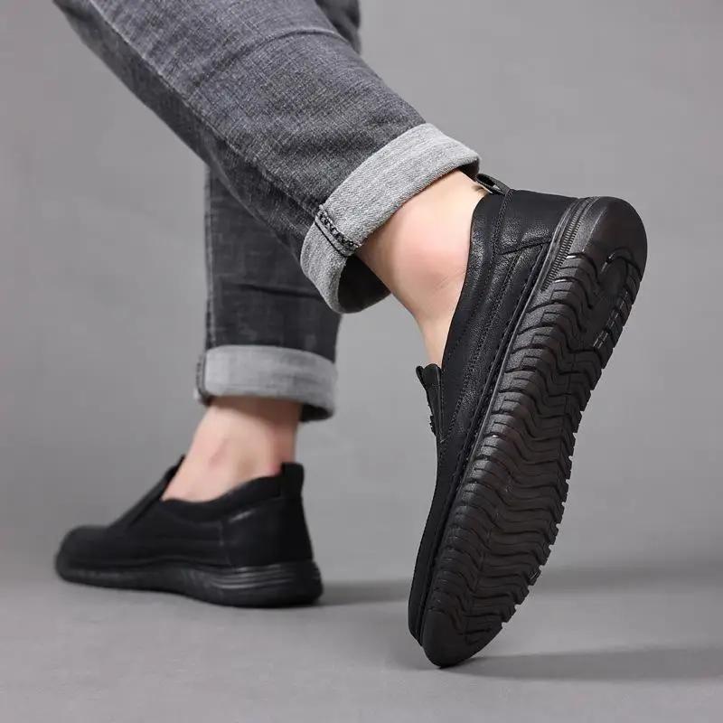 Cow Leather Shoes Men Business Casual Lightweight Soft Bottom Loafers Driving Flat Shoe Slip On Male Footwear Handmade