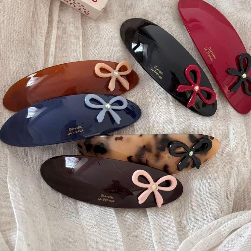 Colorful Bow Sweet Elliptical Acetate Hair Clips Vintage Three-dimensional Spring Clip  Bangs Side