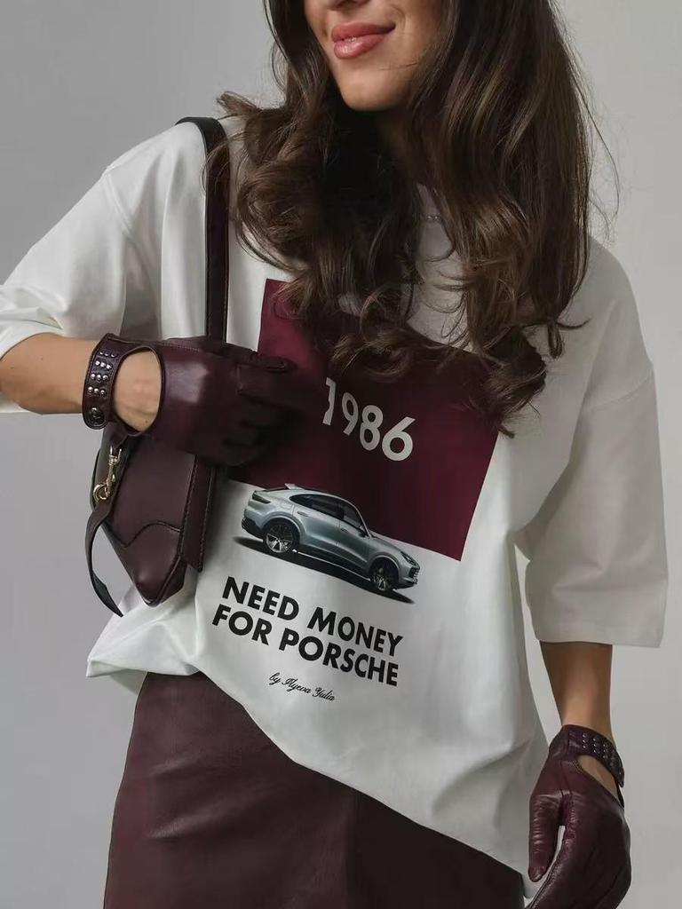 Women's Pure Cotton Short Sleeve T-shirt - Summer European & American Style, Loose Fit, Versatile Print, Casual Fashion Top