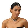 European and American Retro Metal Earrings Necklace Set, Pearl Tassel Forehead Chain Hair Accessories 1-piece Set