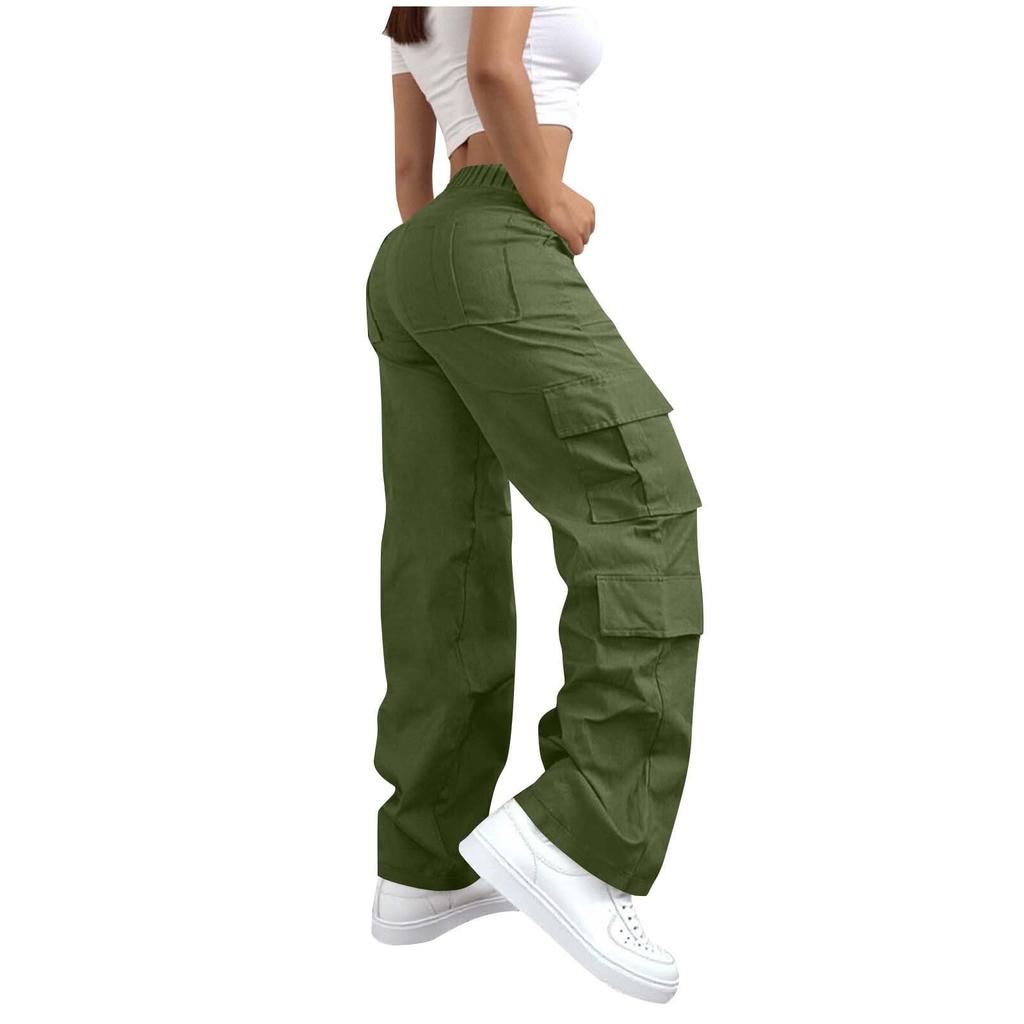 Dámské elastické cargo kalhoty s vysokým pasem, strečové, ležérní, se širokými nohavicemi, streetwear, parašutistické, turistické kalhoty s kapsami