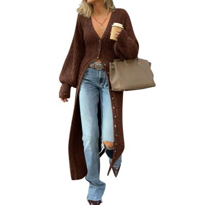 Γυναικεία Casual Μόδα Μακρύ Ζακέτα V-neck Κουμπωτή Πλεκτή Ζακέτα