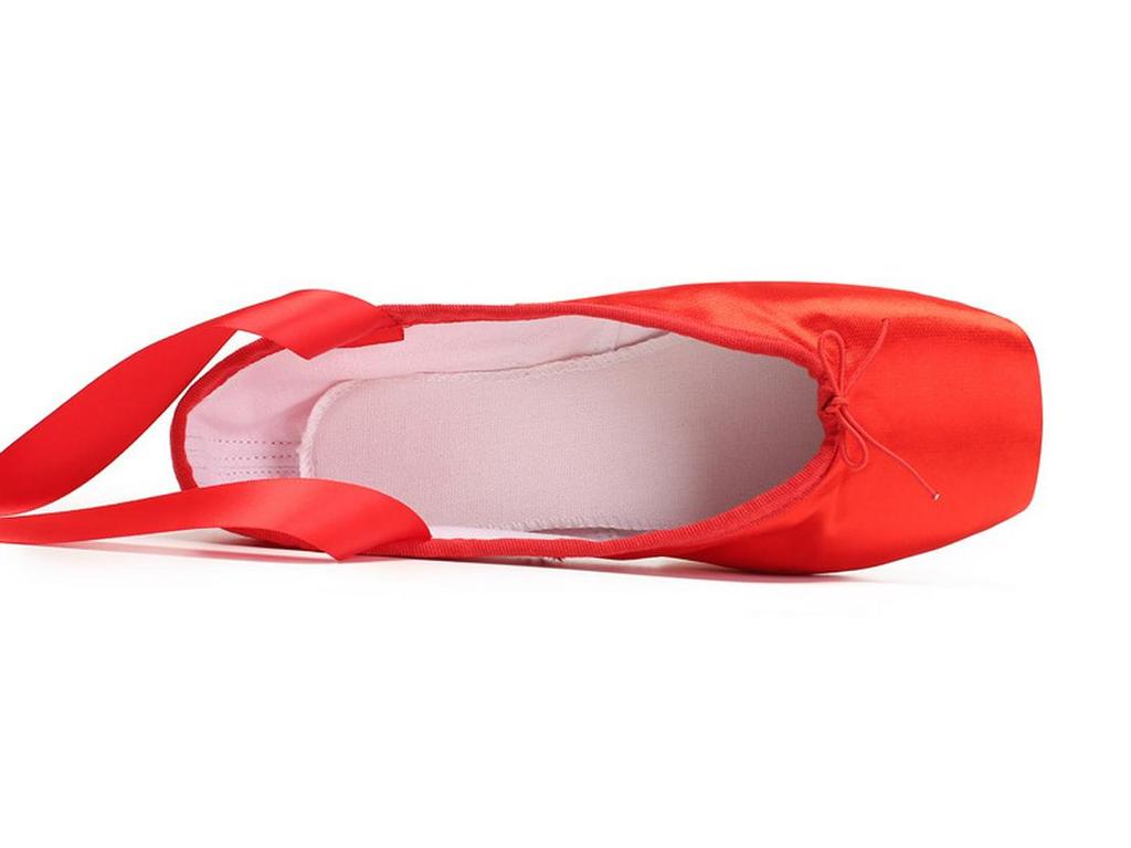 Girls' Satin Ballet Pointe Dance Shoes with Ribbons, Flat Practice Shoes for Big Kids