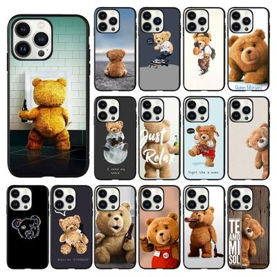 Cartoon Teddybär Handyhülle für iPhone 14 13 12 11 Pro MAX X XS Max XR Mini SE2022 6S 7 8 Plus Schwarze Hülle