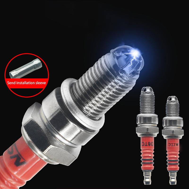 1PCS 10mm Motorcycle Iridium Spark Plug Three Jaw Three-Pole Energy-saving Spark Plug For A7TC D8TC 110 125 150 With Sleeve