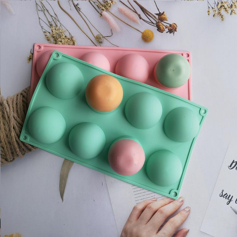 8 Hole Halfsphere Silicone Pudding Baking Mold Round Chocolate Candy Ice Making Tool Home Party Snack Soap Candle Mould Gifts