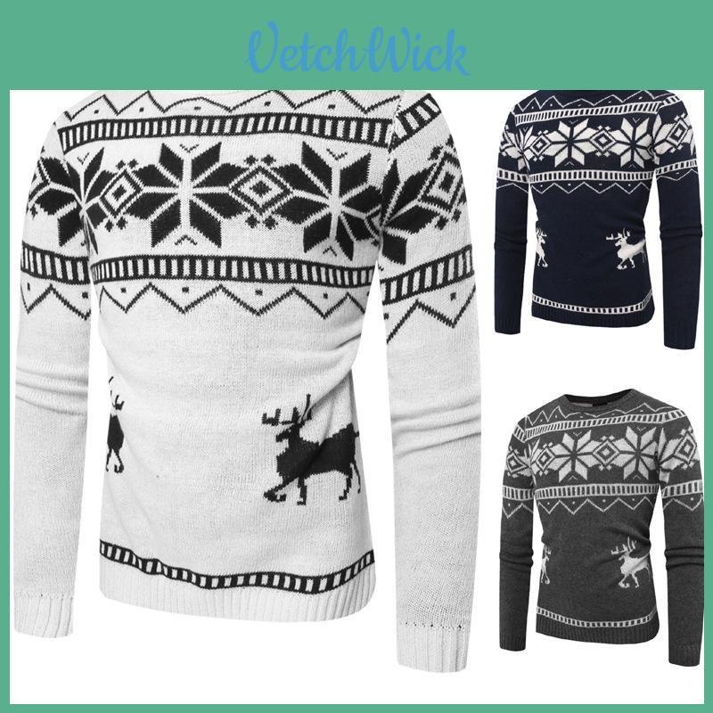 Cozy And Soft Men's O Neck Sweater With Festive Deer Printed Design For Christmas Celebrations