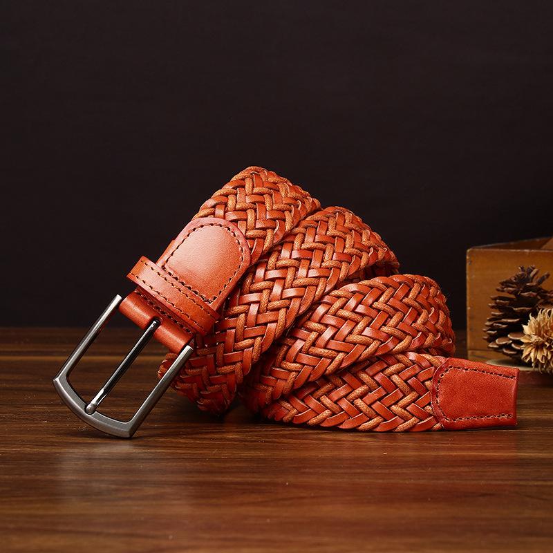 3.5Cm Woven Belt Men'S Genuine Leather Handwoven Pin Buckle Belt Pure Cowhide Fashion Casual Couple Belt Women