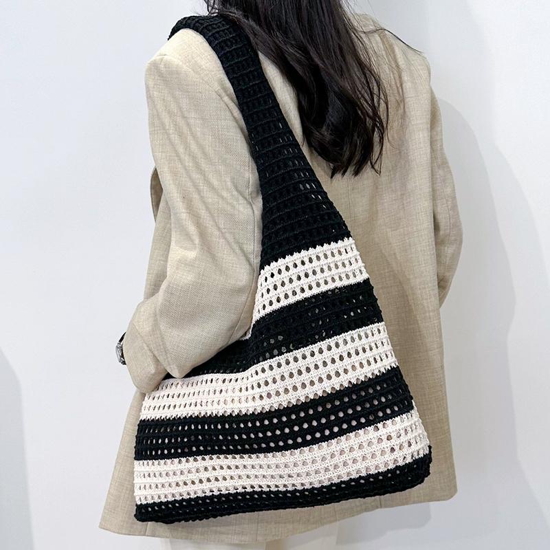 Knitted Shoulder Bags for Women Hollow Woven Crochet Bag Knitting Handbags Large Capacity Shopping Tote
