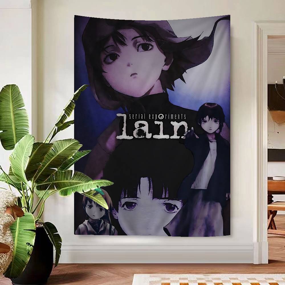 Serial Experiments Lain Cartoon Anime Tapestry Hippie Flower Wall Carpets Dorm Decor Cheap Hippie Wall Hanging