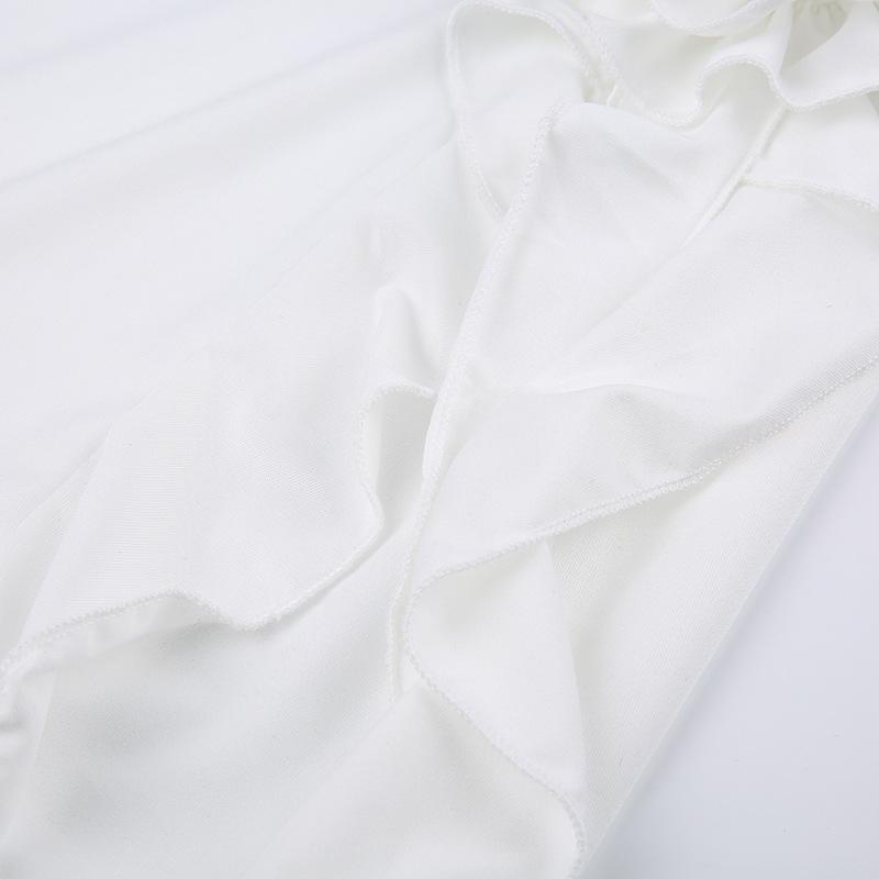 Women Club Party Frill Hem Sleeveless Slit Solid Fringe Sexy Strapless Backless Midi Dress