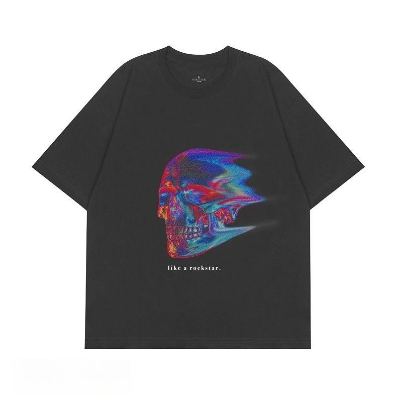 2026 New Fashion Thermal Imaging Bone Dark Retro Print Mens and Womens Short Sleeve Loose Plus Size Crew Neck TShirt