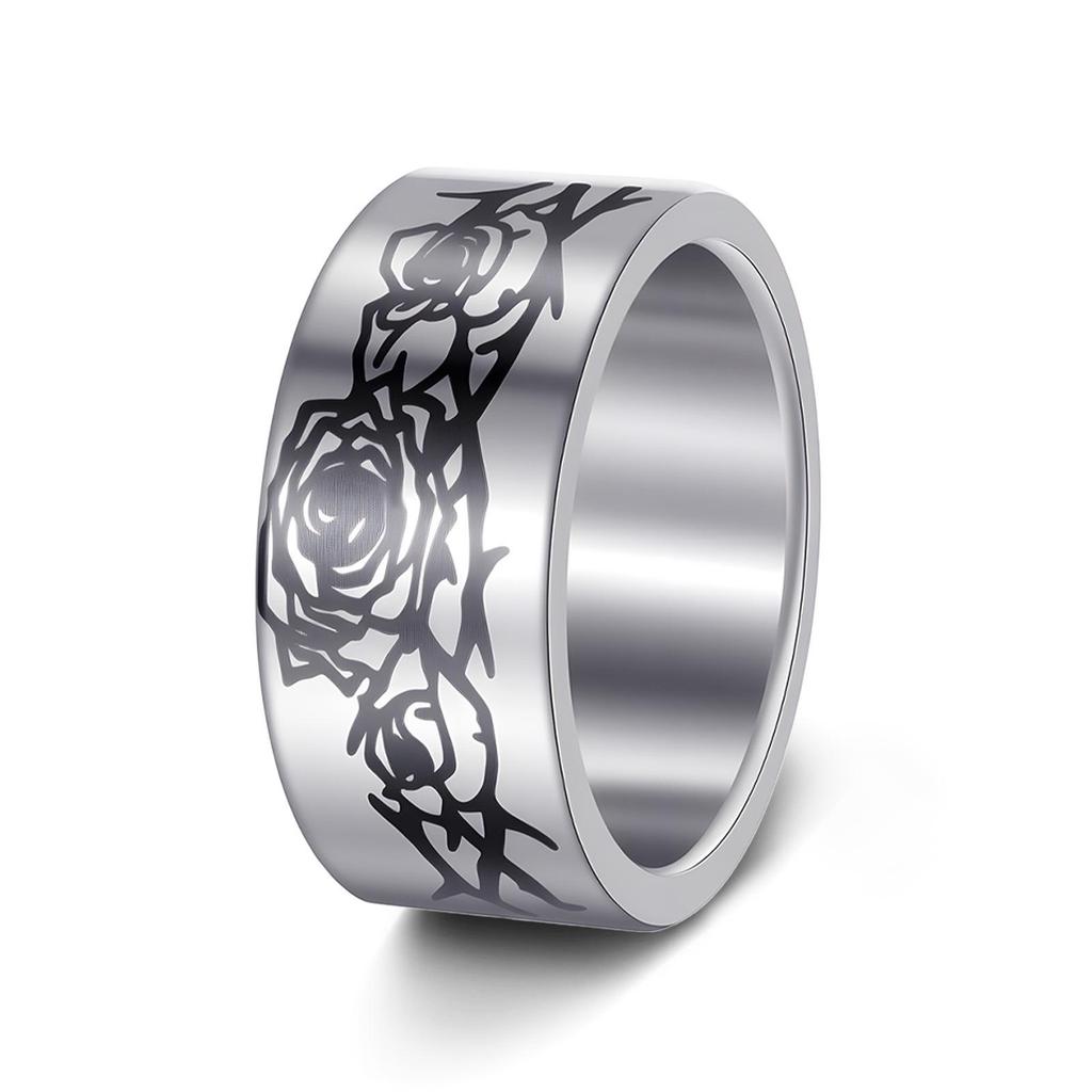 European Rose Vine Pattern Stainless Steel Couple Ring Set