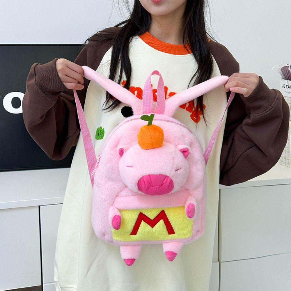Large Capacity Student School Bag Cartoon Plush Capybara Doll Bag Shoulder Schoolbag  for Kids Gift