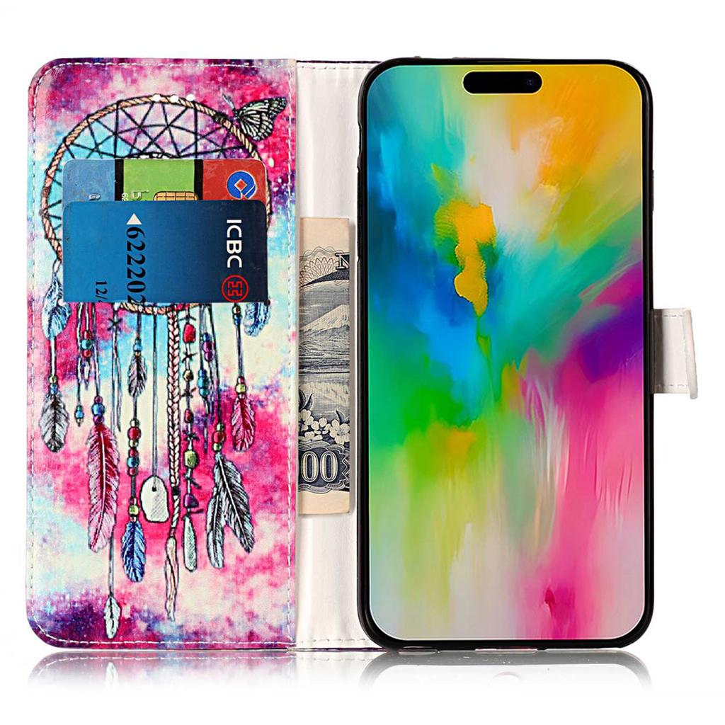 For iPhone 16 Case Pattern Stand Leather Phone Cover Card Slots Design