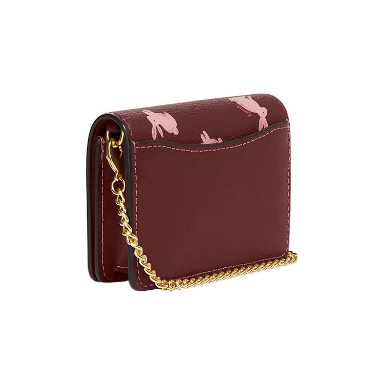 New COACH Coated Canvas With Smooth Leather Shoulder Bag, Crossbody Bag, Wallet Mini Women's Burgundy CF527-IMMZI