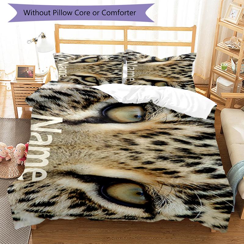 3pcs Custom Name Leopard Bedding Set Duvet Cover Closure Includes 1 Duvet Cover & 2 Pillowcases, Soft and Comfortable for All Seasons.