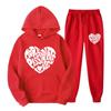 Autumn Women'S Hoodie & Pants Two Piece Set Fleece Pocket Loose Sweatshirt Red Heart Graphic Prints Clothes Sportswear