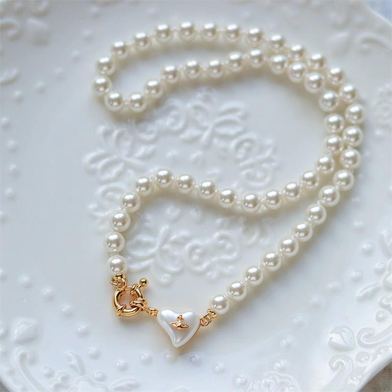 Empress Dowager West Exquisite Love Pearl Necklace Women's Fashion Simple and Versatile Niche High-end Necklace Retro Collarbone Chain