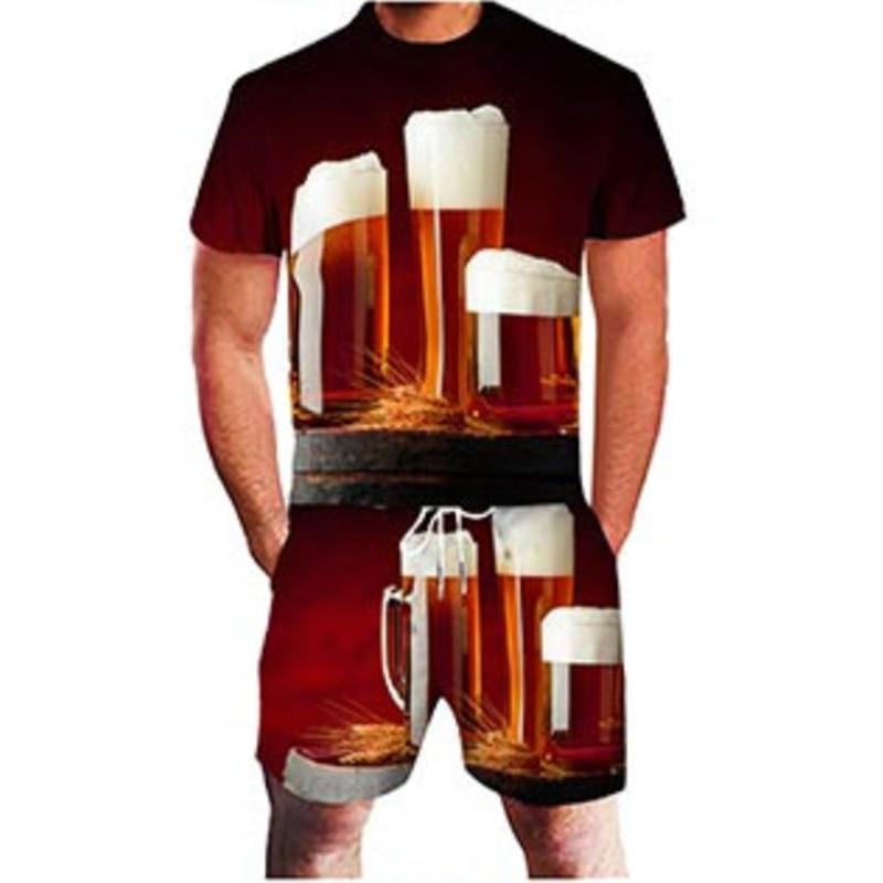 Beer 3D Print Tracksuit Summer Men's Short Sleeve T-shirt Sets Fashion Streetwear T Shirts Shorts 2 Piece Sportswear