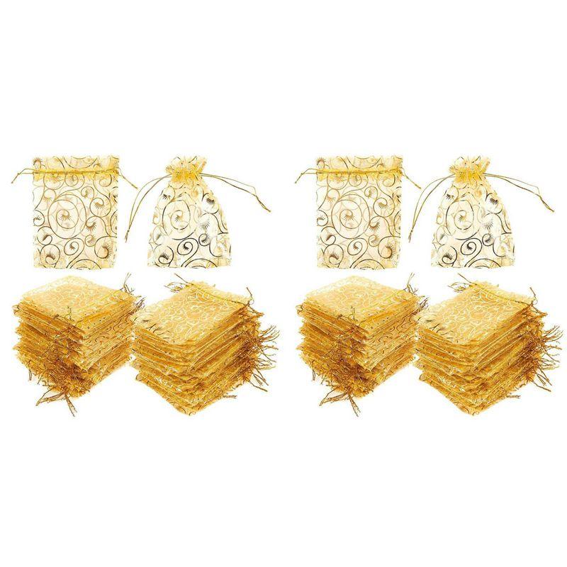 

ABUL-200Pcs 10X15cm Eyelash Printed Gold Organza Bags Jewelry Pouch Bags Organza Drawstring Pouches For Wedding Gift Bags золотий