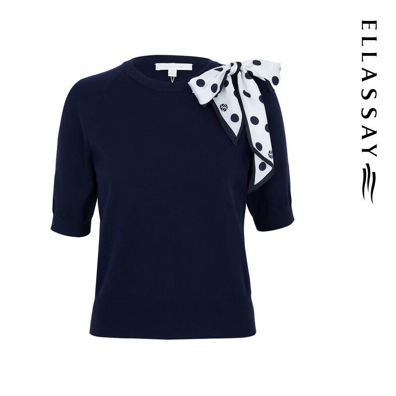 ELLASSAY Merino Wool Silk Scarf Decor Pullover Knit Top