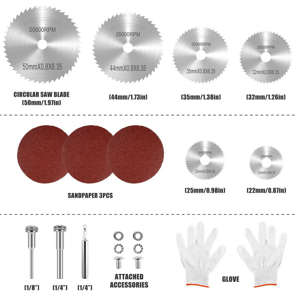 13/32/60Pcs Mini Circular Saw Blade Set Sanding Grinding Wheel Cutting Disc for Dremel Accessories Metal Cutting Rotary Tools