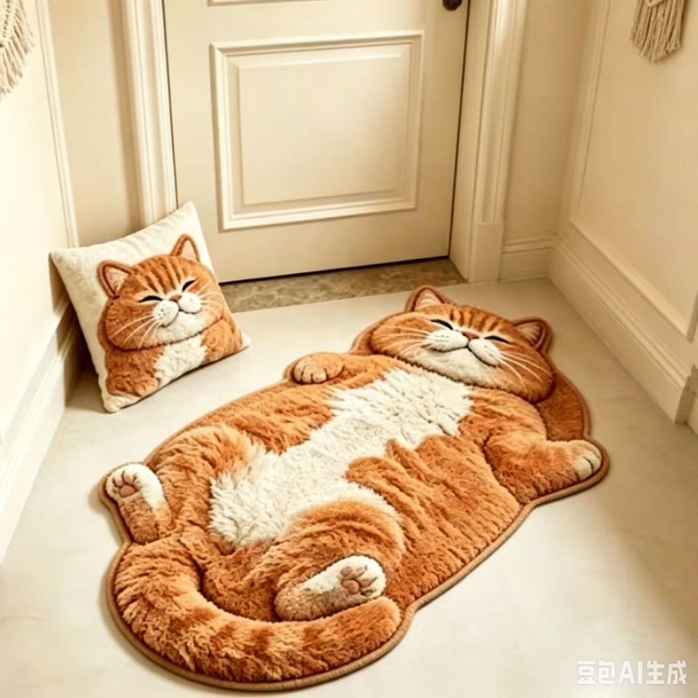 Cute Cartoon Irregular Faux Cashmere Floor Mat, Water Absorbent Non-Slip Bath Rug Wear Resistant Decor Carpet for Bathroom Bedroom