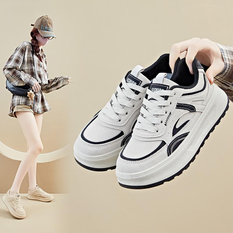 Women‘s Casual Chunky Platform Sneakers Breathable PU Leather Anti-Slip Sport Walking Shoes for Women Outdoor Comfortable Lace-up Tennis Sneakers