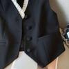 Black and White Suit Waistcoat Women's Color Block Spring Autumn Stylish Vest Jacket