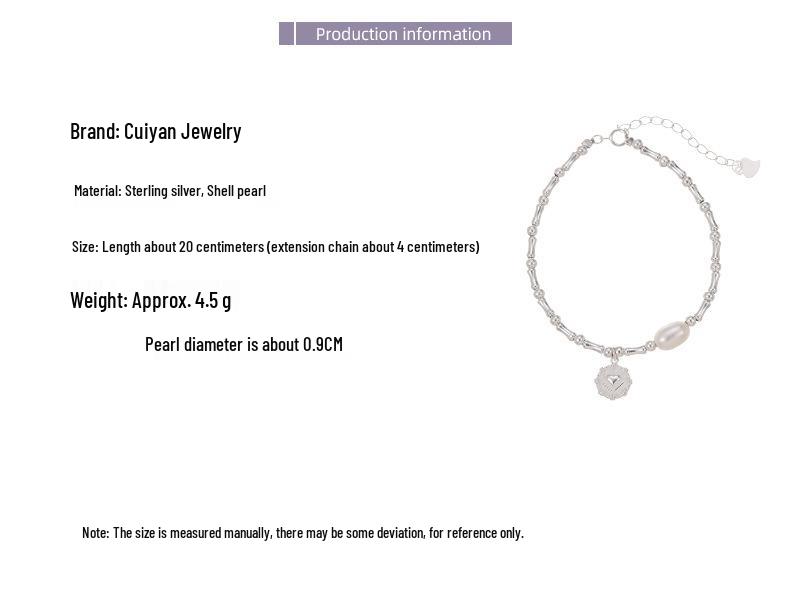 S925 Sterling Silver Korean Bamboo Pearl Heart Bracelet - Women's Niche Cold Style Trendy Jewelry