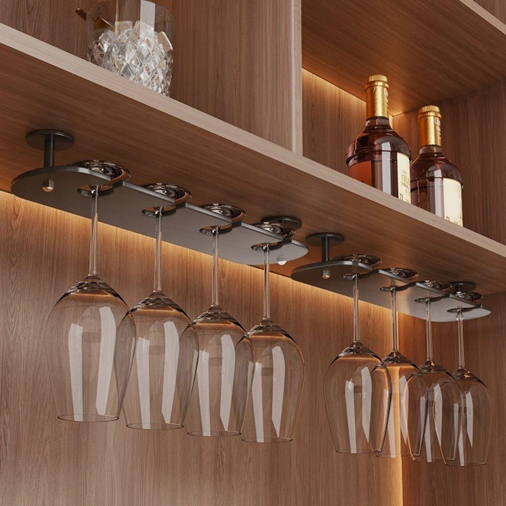 Space Aluminum Upside Down Wine Glass Holder Punch-free Inverted Goblets Rack Wine Glass Rack  Bar