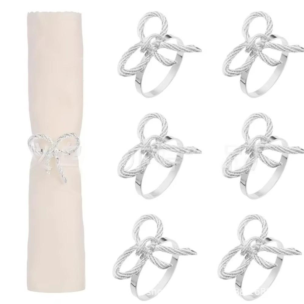 6 Pieces Zinc Zinc Zinc Alloy Bow Knot Napkin Rings Sturdy Tissue Ring Napkin Buckle  Wedding Table Decor