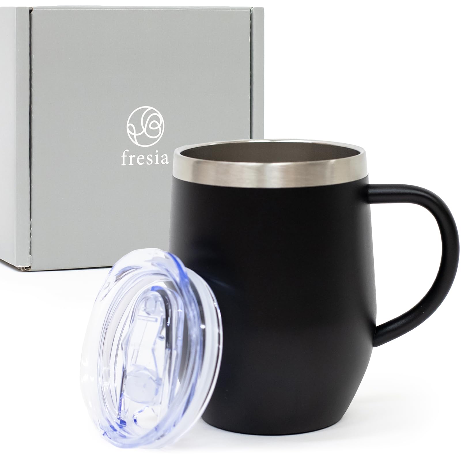 

fresia Vacuum Insulated Stainless Steel Tumbler with Keeps Hot or Dishwasher Perfect as a Christmas or Day 360ml Coffee Cup Lid, Cold, Safe, Mother s чёрный