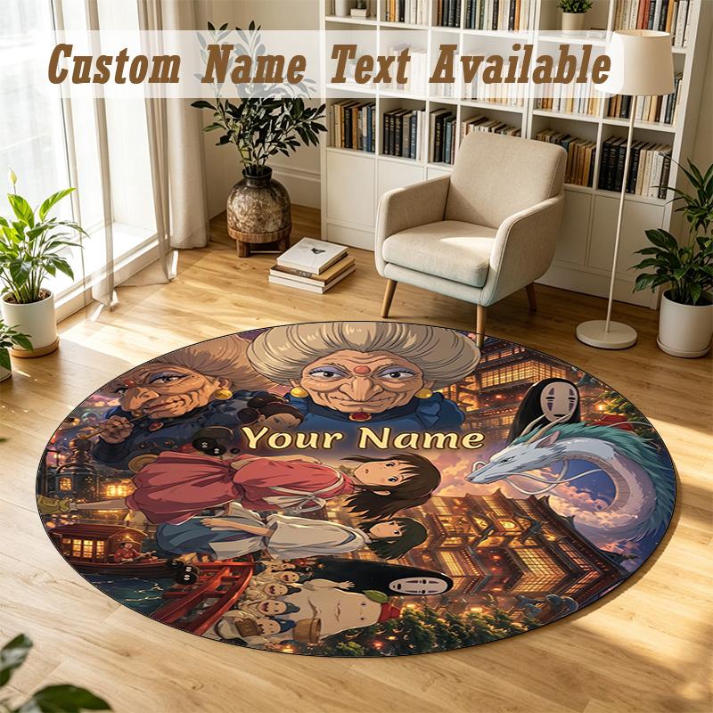 Spirited Away Personalized Round Rug Support Custom Name, Soft Home Decor Mat
