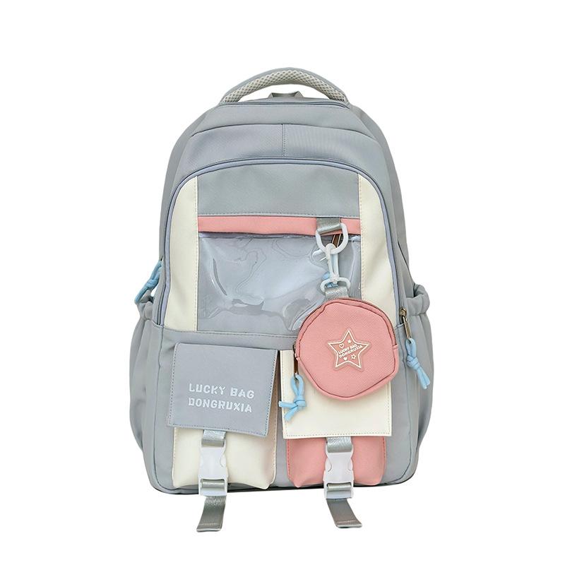 Schoolbag Schoolbag for Female Primary School Students Large Capacity Japanese Students Pain Bag Contrasting Color Backpack Junior High School