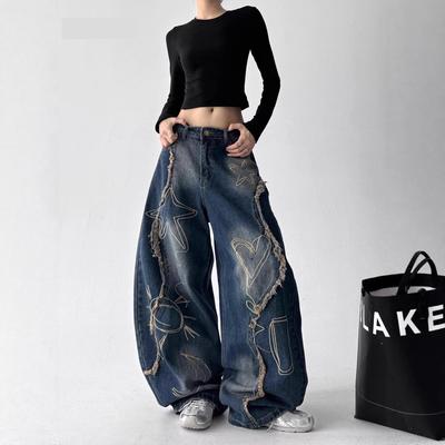 Women's High Waist Distressed Wide Leg Jeans for Autumn Jazz Dance