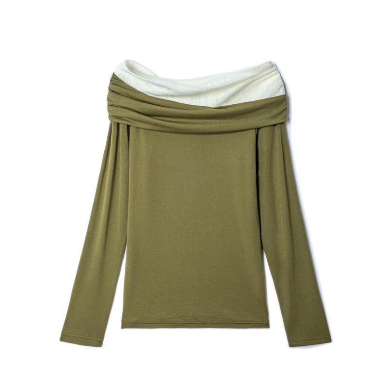 Tencel Wool One-Shoulder Slim Fit Versatile Collarbone Top Large
