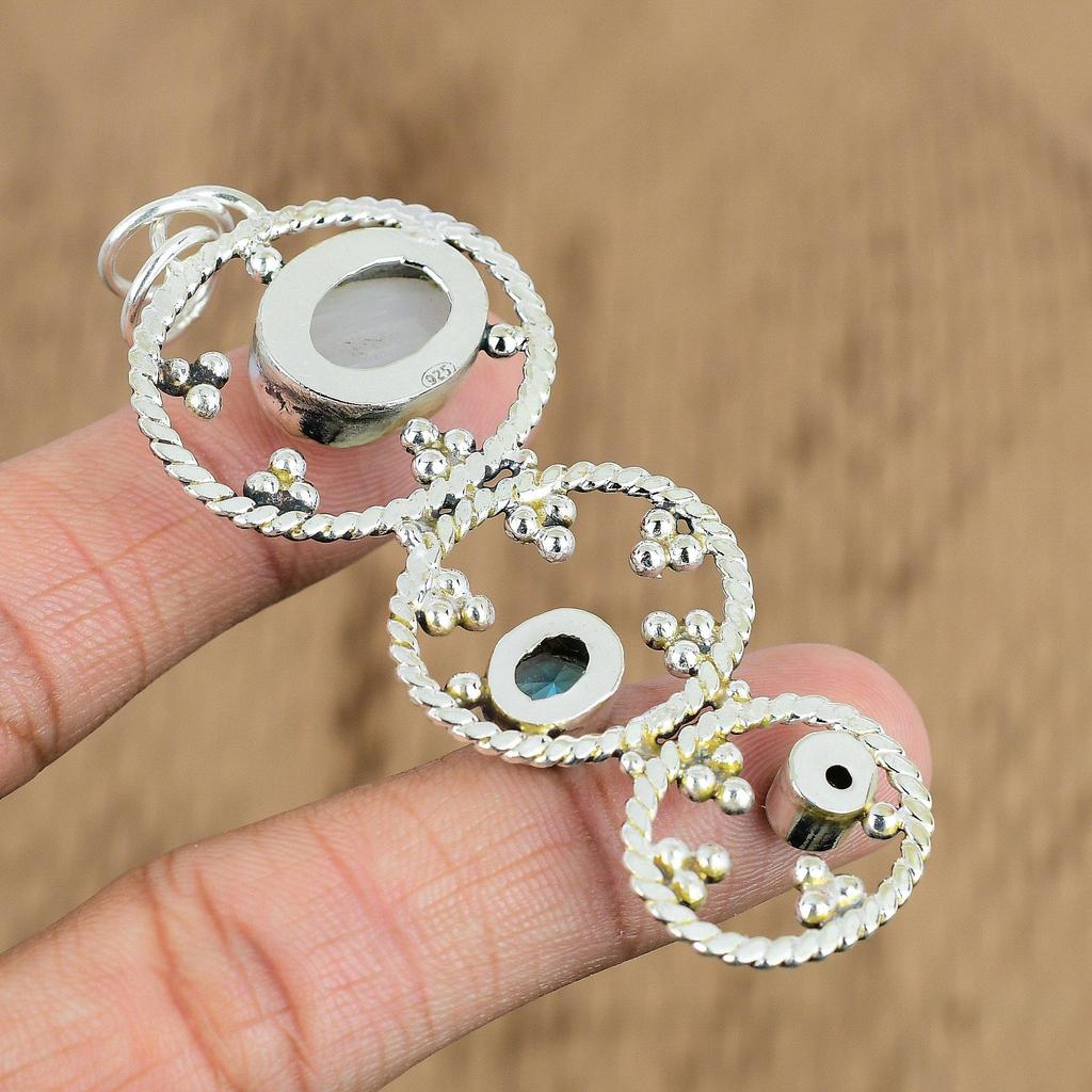 Natural Rainbow Moonstone Gemstone Pendant 925 Sterling Silver Jewelry For Women