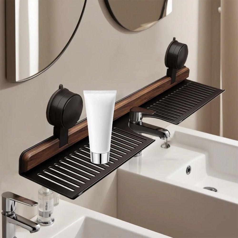 Walnut Finish Suction Cup Bathroom Shelf No Drill Shower Shelf Bathroom Organizer  Bedroom