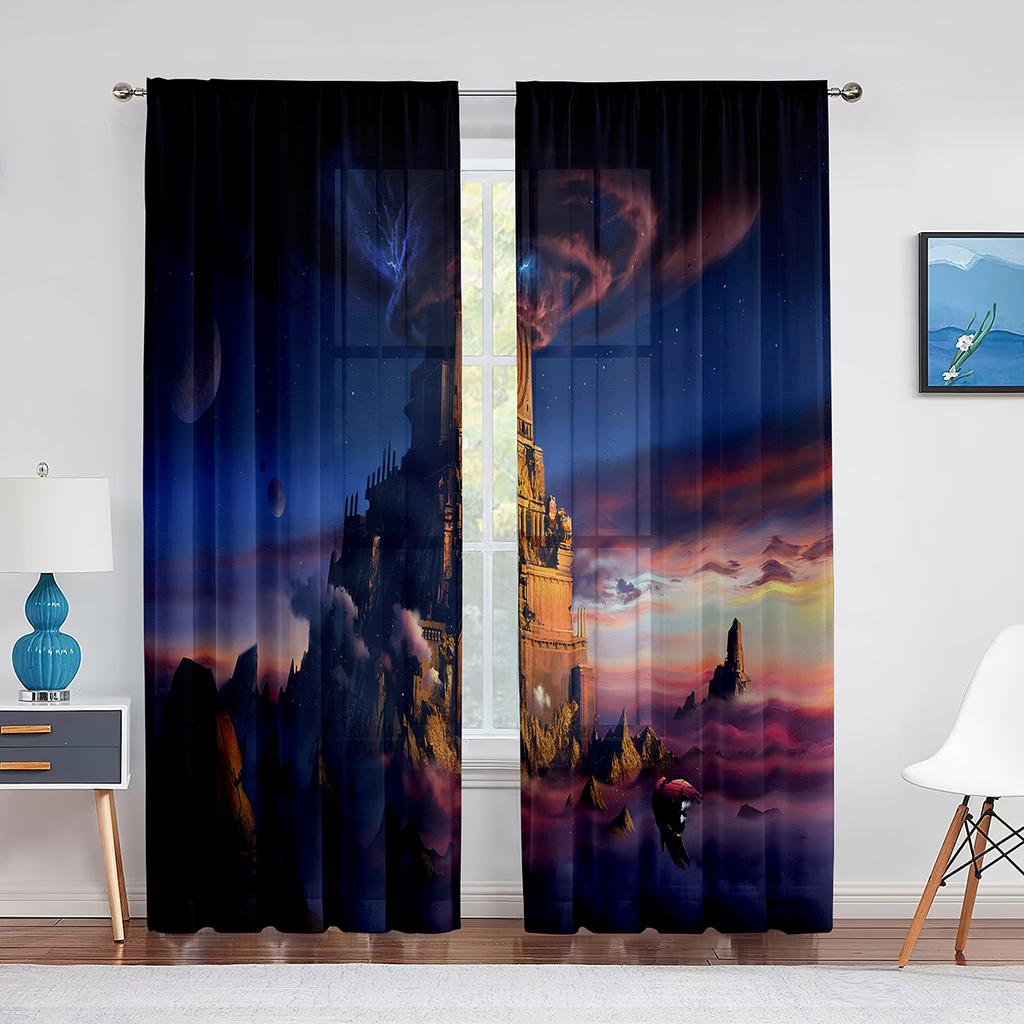 Medieval Castle In Winter Scenery Sheer Curtains for Living Room Bedroom Decor Window Tulle Curtain Transparent Chiffon Curtains