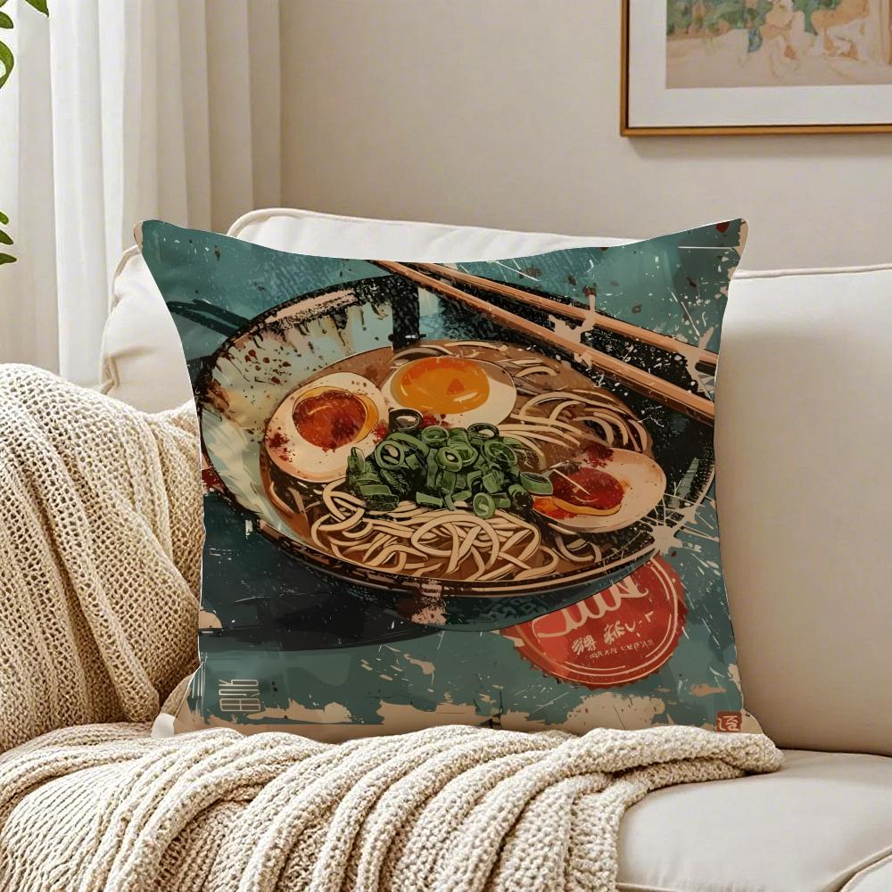 Ramen Pillow Japanese Retro Illustration Cushion Cushion Cover Pillowcase Antidustmite Living Room Sofa Decor Cushion Room