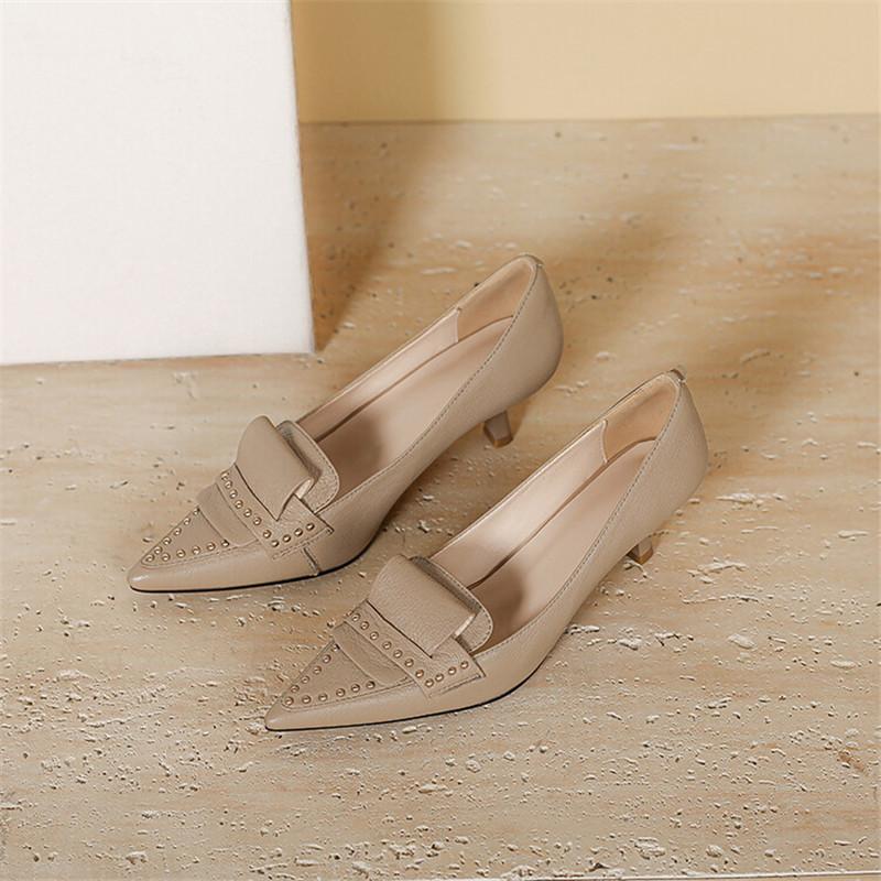 Fashion New Spring/summer Genuine Leather Woman Shoes Pointed Toe Women Pumps Shoes for Women High Heels Fashion Rivet Ladies Shoes