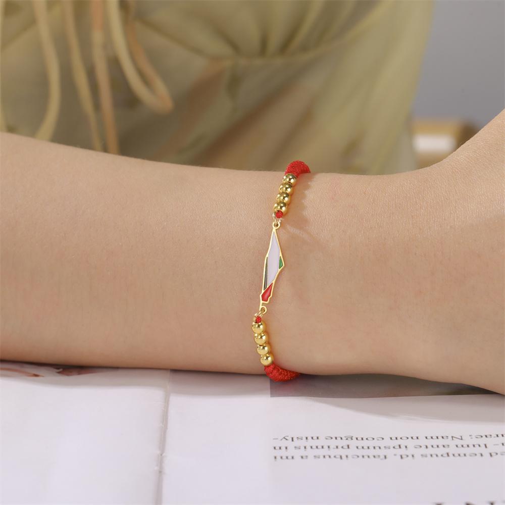 Braccialetti con Mappa e Bandiera della Palestina My Shape Corda Intrecciata Rossa Nera Ciondoli in Acciaio Inossidabile Gioielli Bangle con Mappa Geografica del Paese