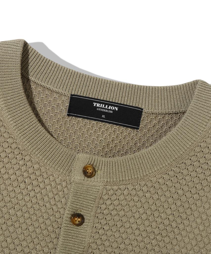 TRILLION Pineapple Henley Neck Short Sleeve Knit_Khaki