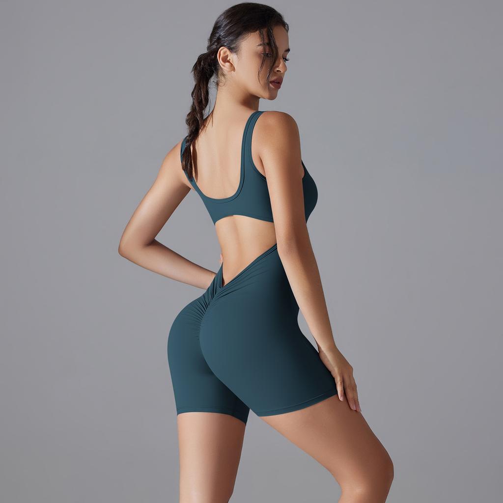 Sexy V-back Waist Jumpsuit, Yoga Uniform, One-piece Abdominal Compression, Tight Fitting Sports Back Jumpsuit For Women
